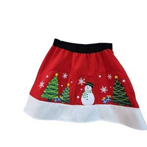 Christmas Holiday Skirt With Snowman & Tree Prints Red White Large